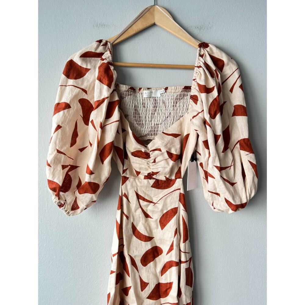 NWT ASTR The Label Heather Linen Mini Dress Rust Abstract Puff Sleeve Small - Picture 3 of 10